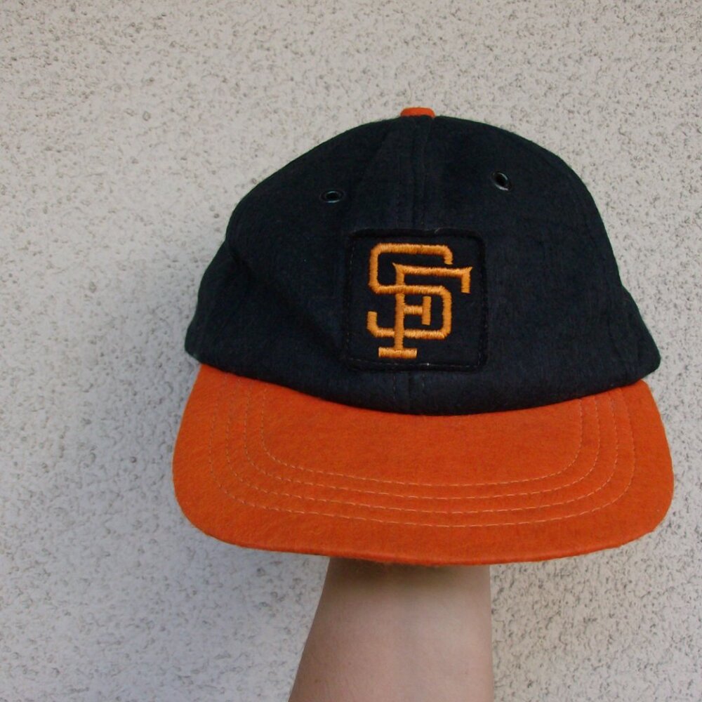 Rare Vintage San Francisco Giants Hat Boys Medium Black Orange Brim Wool 1950s